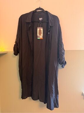 Lands' End Black Longline Button-Down Shirt Jacket